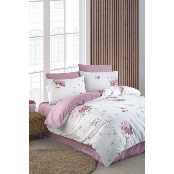 Viengulė/itin ilga patalynė baltos spalvos/rožinės spalvos su paklode/3 dalių 160x220 cm Floral – Mila Home