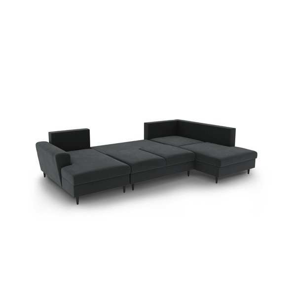 Tamsiai pilkos spalvos iš velveto sulankstoma/su sandėliavimo vieta kampinė sofa (su dešiniuoju kampu/„U“ formos) Kyoto – Cosmopolitan Design-image-3