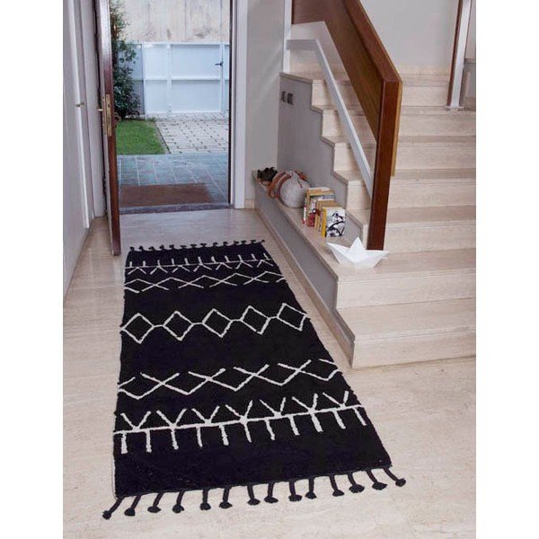 Skalbiamas/rankų darbo iš medvilnės mišinio kilimas juodos spalvos 80x230 cm Bereber Black – Lorena Canals-image-3