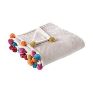 Smėlio spalvos antklodė su spalvotais bumbulais Casa Selección Heart, 130 x 160 cm