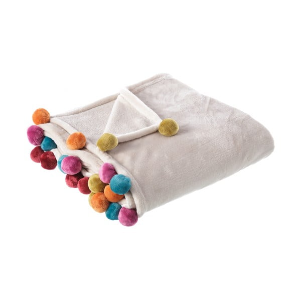 Smėlio spalvos antklodė su spalvotais bumbulais Casa Selección Heart, 130 x 160 cm