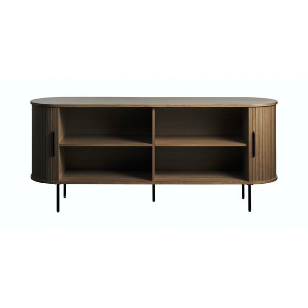 Šoninė spintelė rudos spalvos iš ąžuolo su stumdomomis durimis 180x76x45 cm Nola – Unique Furniture-image-2