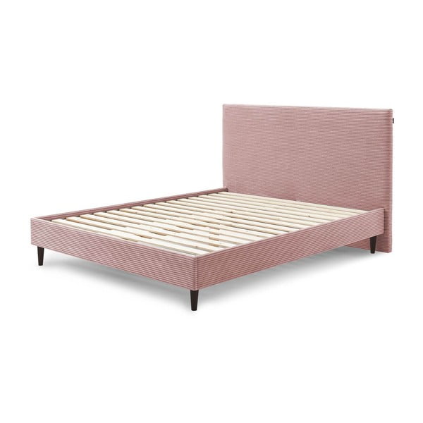 Rožinės spalvos aksominė dvigulė lova Bobochic Paris Anja Dark, 160 x 200 cm