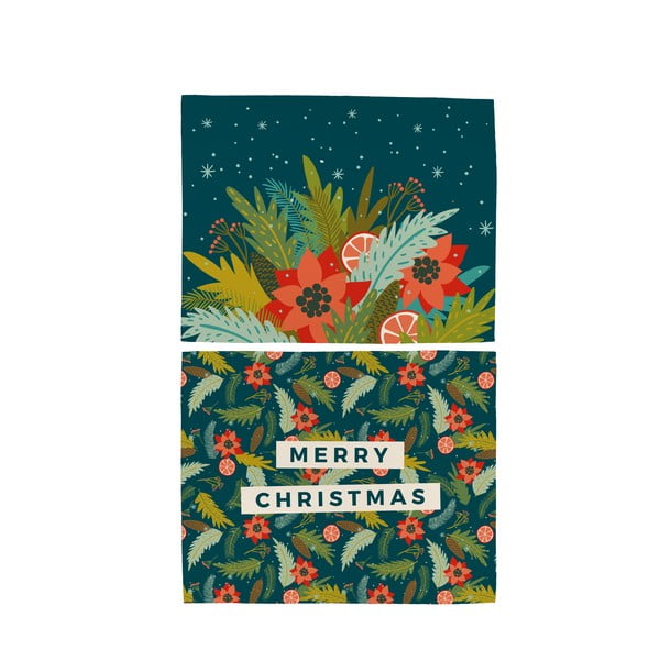 2 medvilninių paklodžių rinkinys su kalėdiniu motyvu Butter Kings Happy Merry, 45 x 35 cm