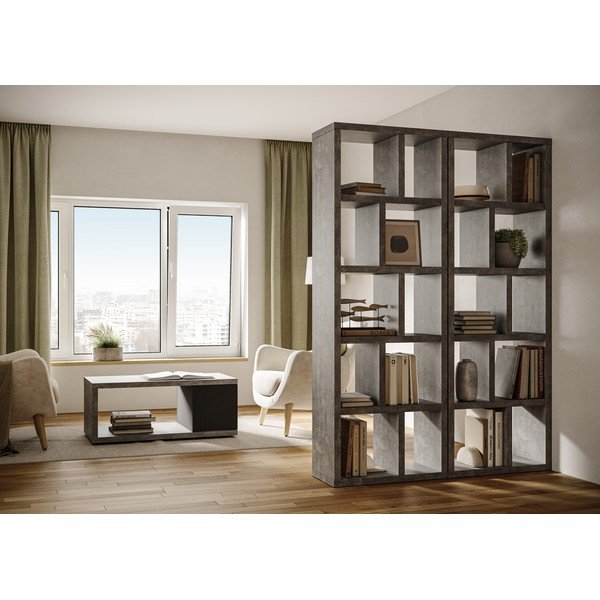 Knygų spinta  pilkos spalvos su betono dekoru 70x198 cm Berlin – TemaHome-image-1