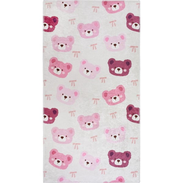 Skalbiamas rožinės spalvos/dramblio kaulo spalvos vaikiškas kilimas 120x180 cm Cute Teddies Pink – Vitaus