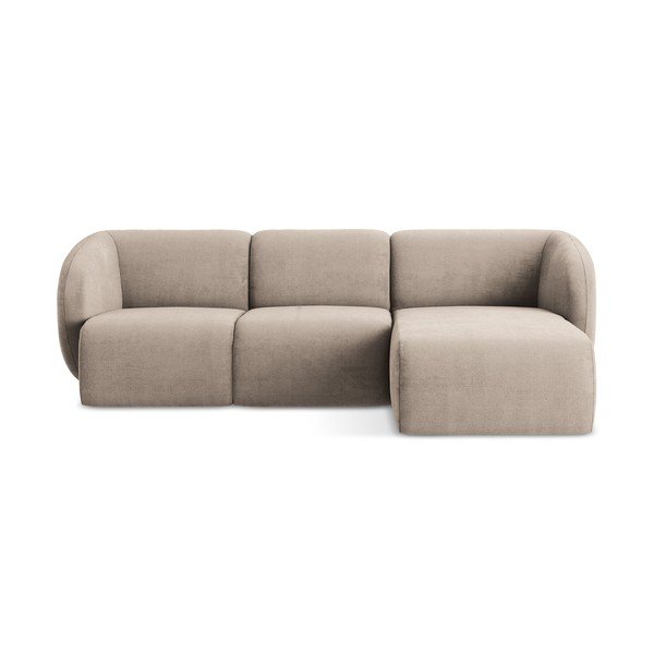 Šviesiai rudos spalvos kampinė sofa iš šenilinio audinio (su dešiniuoju kampu/su gultu) Lani – Makamii