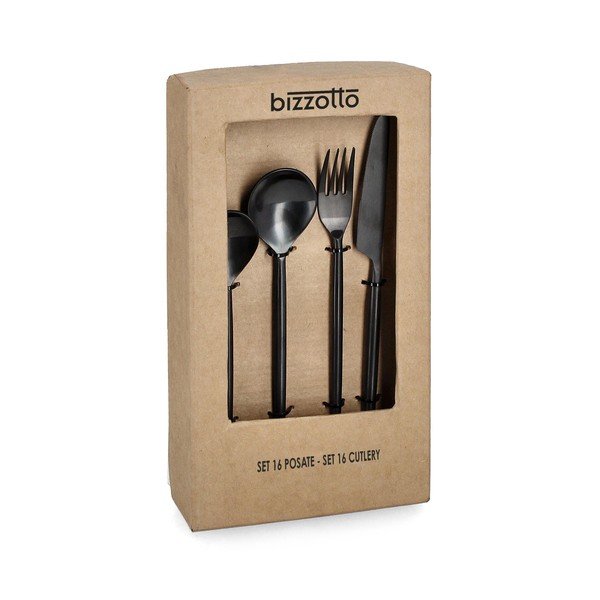 Juodos spalvos stalo įrankiai iš nerūdijančio plieno 16 vnt. 4 žmonėms Bronte – Bizzotto-image-1