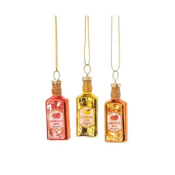 Iš stiklo rankų darbo eglutės papuošimai 3 vnt. ø 3 cm Gin Bottle – Sass & Belle