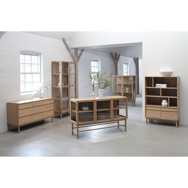 Vitrina iš ąžuolo masyvo natūralios spalvos 190x90 cm Elba – Unique Furniture-image-1