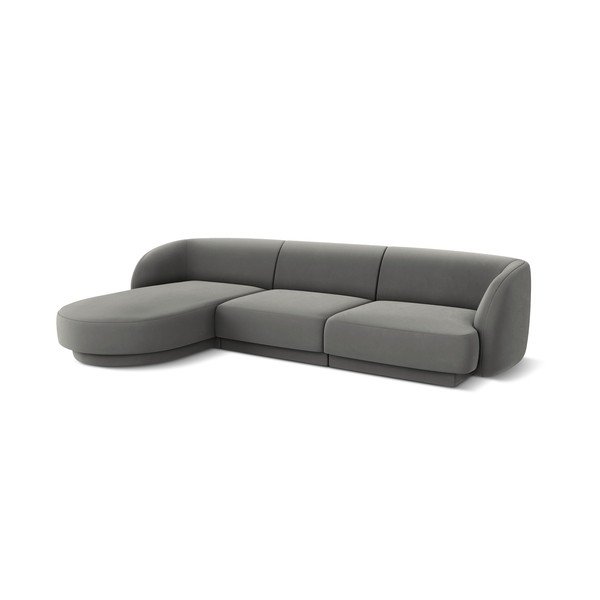 Pilka aksominė kampinė sofa (kairysis kampas) Miley - Micadoni Home-image-2