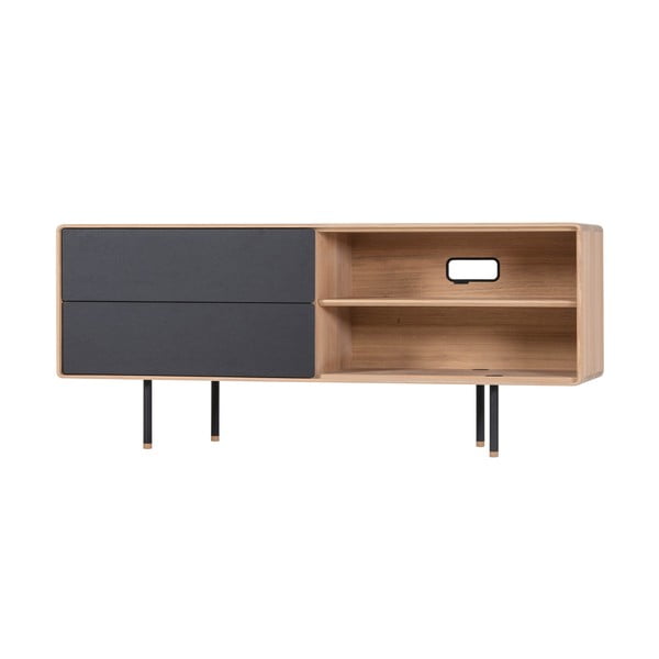 Iš ąžuolo masyvo TV spintelė juodos spalvos/natūralios spalvos 150x64 cm Fina – Gazzda-image-2