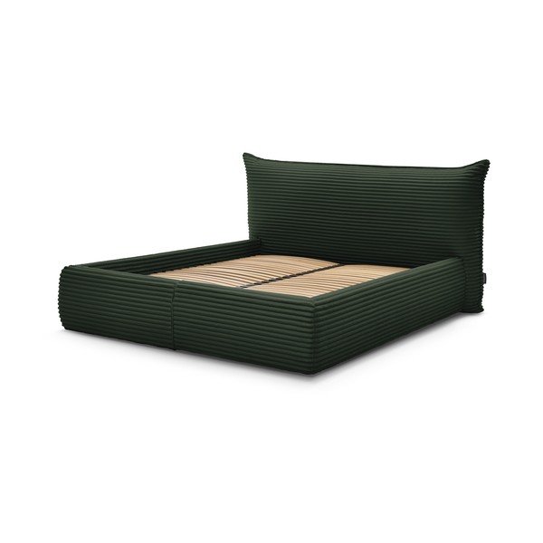Dvigulė lova tamsiai žalios spalvos audiniu dengta su sandėliavimo vieta su lovos grotelėmis 160x200 cm Jade – Bobochic Paris