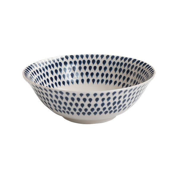 Baltos ir mėlynos spalvos keramikos dubuo Nkuku Indigo Drop, ø 17 cm
