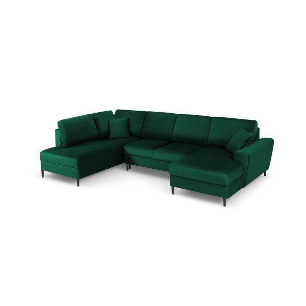 Žalios spalvos iš velveto sulankstoma/su sandėliavimo vieta kampinė sofa (su kairiuoju kampu/„U“ formos) Kyoto – Cosmopolitan Design-image-1