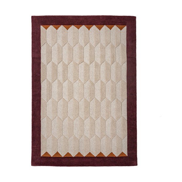 Rankų darbo bordo spalvos/natūralios spalvos iš vilnos kilimas 120x170 cm Apex Border Wool – Flair Rugs