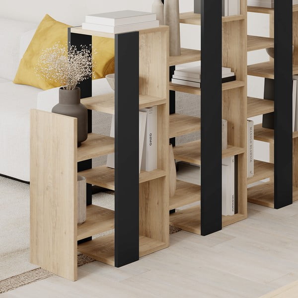 Pastatoma lentyna juodos spalvos/natūralios spalvos iš ąžuolo 158x151 cm Anissa – Marckeric-image-4