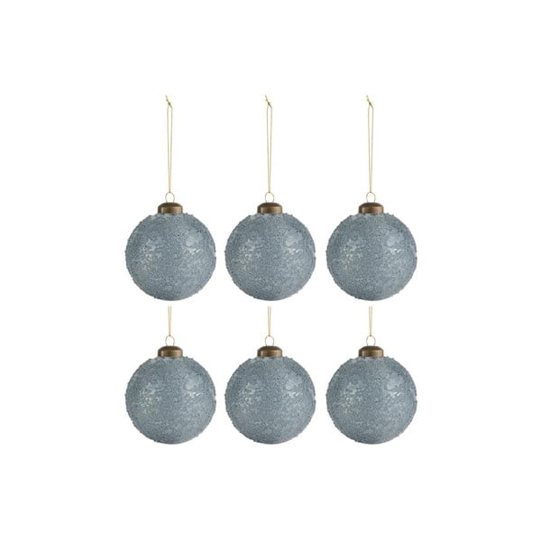 6 mėlynai pilkos spalvos J-Line Sugar kalėdinių dekoracijų rinkinys, ø 8 cm