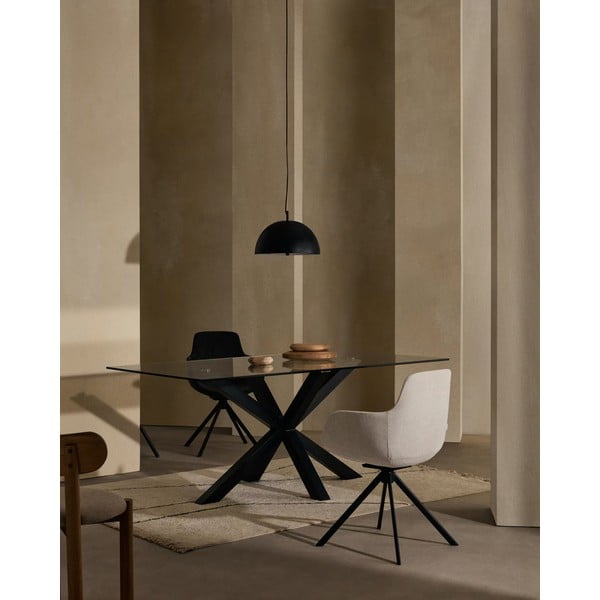 Valgomojo stalas su stikliniu stalviršiu ir juodu pagrindu Kave Home, 160 x 90 cm-image-1