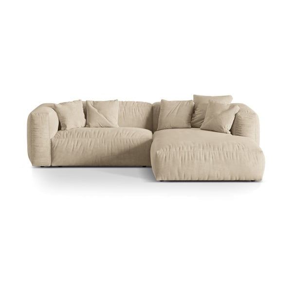 Smėlio spalvos iš velveto modulinė kampinė sofa (su dešiniuoju kampu/su gultu) Martina – Micadoni 