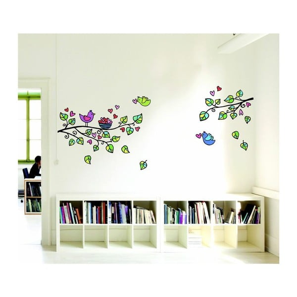 Sienų lipdukas su paukščių ir širdžių iliustracija Ambiance-image-4