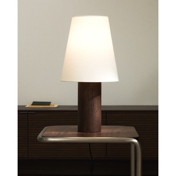 Baltos spalvos/tamsios natūralios spalvos stalinis šviestuvas (aukštis 49,5 cm) su tekstiliniu gaubtu Marga – Kave Home-image-1