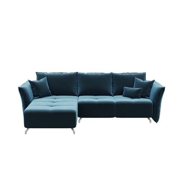 Tamsiai mėlyna aksominė kampinė sofa-lova Devichy Hermes, kairysis kampas
