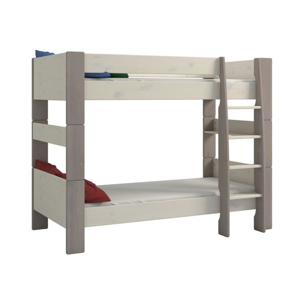 Kreminės ir baltos spalvos lakuota pušies dviaukštė lova su pilkomis kojomis "Steens For Kids", 164 cm aukščio