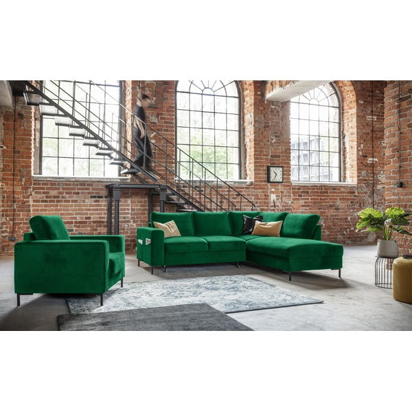 Iš velveto sulankstoma kampinė sofa tamsiai žalios spalvos (su dešiniuoju kampu) Lofty Lilly – Miuform-image-1