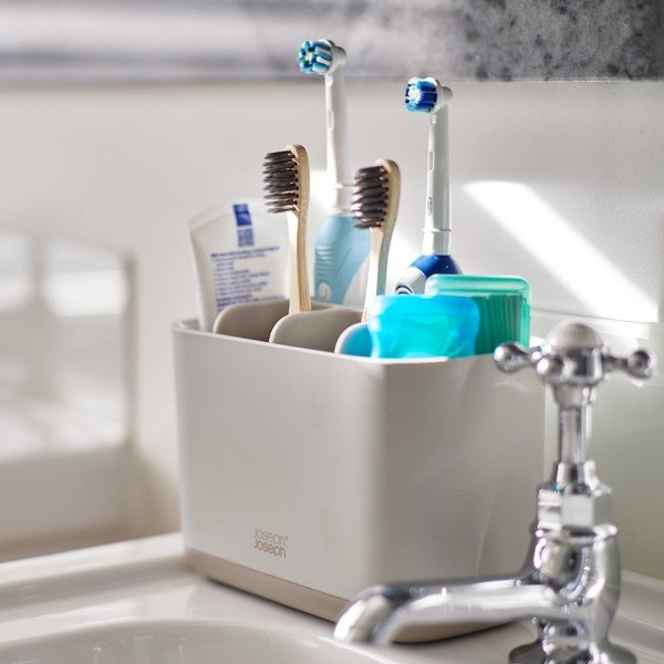 Smėlio spalvos iš plastiko dantų šepetėlio stovas EasyStore – Joseph Joseph-image-1