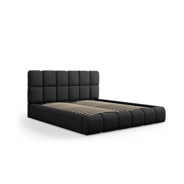 Dvigulė lova juodos spalvos audiniu dengta su sandėliavimo vieta su lovos grotelėmis 140x200 cm Bellis – Micadoni Home