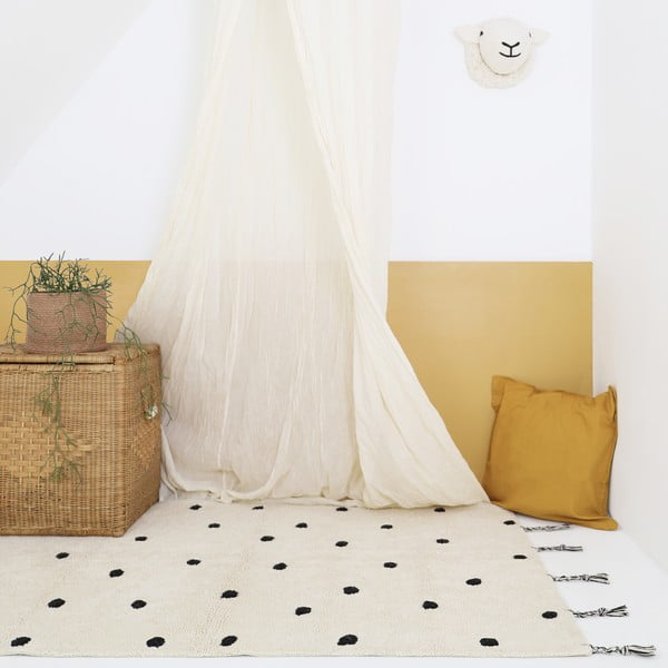 Skalbiamas/rankų darbo iš medvilnės kilimas juodos spalvos/kreminės spalvos 100x150 cm Nümi Black – Nattiot-image-1