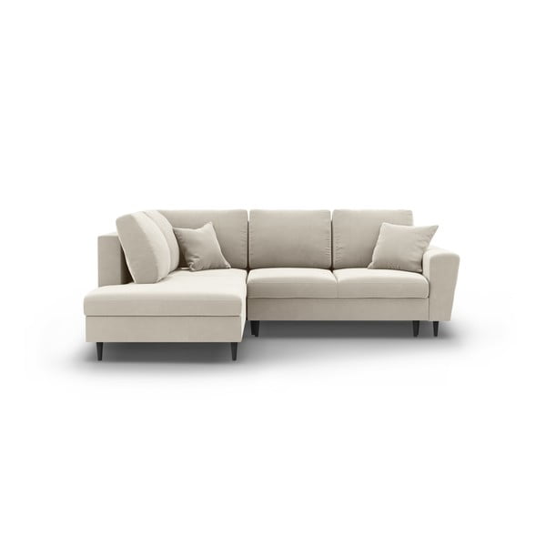Smėlio spalvos iš velveto sulankstoma/su sandėliavimo vieta kampinė sofa (su kairiuoju kampu/„L“ formos) Kyoto – Cosmopolitan Design
