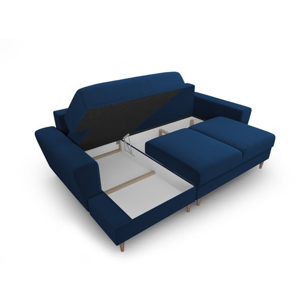 Mėlynos spalvos iš velveto sulankstoma/su sandėliavimo vieta kampinė sofa (su kairiuoju kampu/su gultu) Kyoto – Cosmopolitan Design-image-3