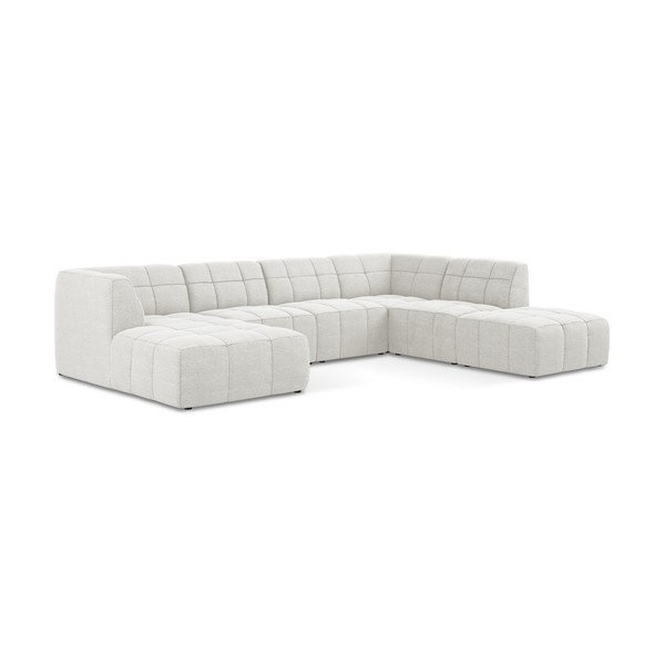 Baltos spalvos kampinė sofa iš boucle („U“ formos) Aloha – Makamii-image-2