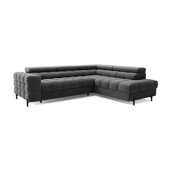 Tamsiai pilkos spalvos iš velveto sulankstoma/su sandėliavimo vieta kampinė sofa (su dešiniuoju kampu/„L“ formos) Ferucce – ELTAP-image-3
