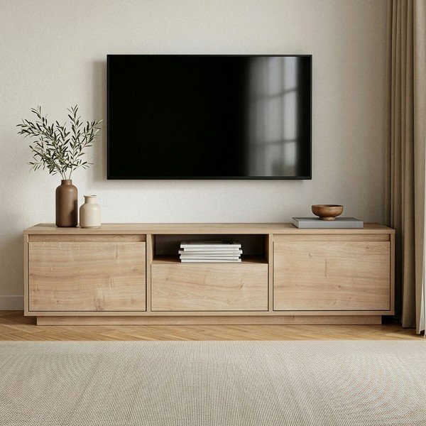Natūralios spalvos TV spintelė iš ąžuolo 160x42x30 cm Sentinel – Kalune Design-image-2