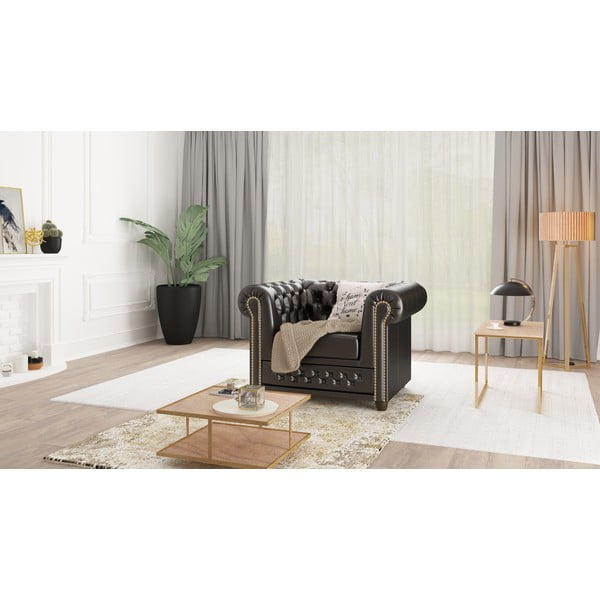 Juodas dirbtinės odos fotelis York - Ropez-image-1