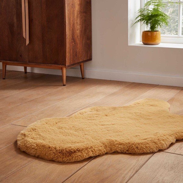 Sintetinė oda ir kailis garstyčių spalvos 60x90 cm Super Teddy – Think Rugs-image-2