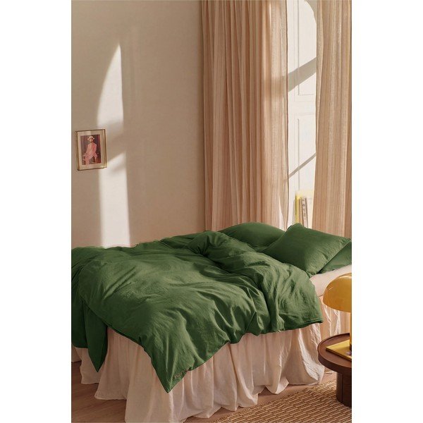 Žalios spalvos iš lino mišinio viengulė patalynė 150x200 cm Elly – Ellos Home-image-1
