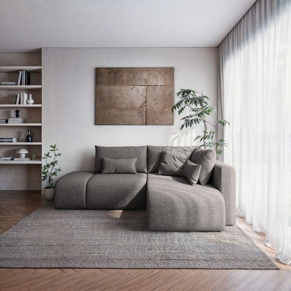 Sulankstoma/su sandėliavimo vieta kampinė sofa pilkos spalvos (su dešiniuoju kampu/su gultu) Lumine – Ghado-image-1
