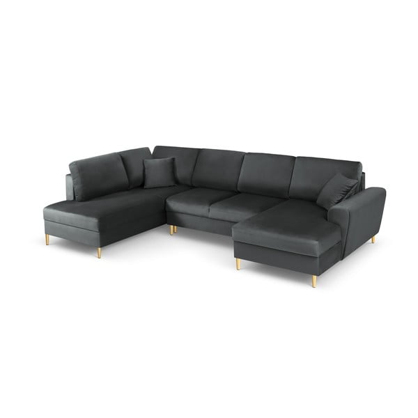 Tamsiai pilkos spalvos iš velveto sulankstoma/su sandėliavimo vieta kampinė sofa (su kairiuoju kampu/„U“ formos) Kyoto – Cosmopolitan Design-image-1