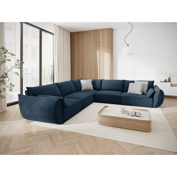 Tamsiai mėlyna kampinė sofa (kintama) Vanda - Mazzini Sofas-image-1