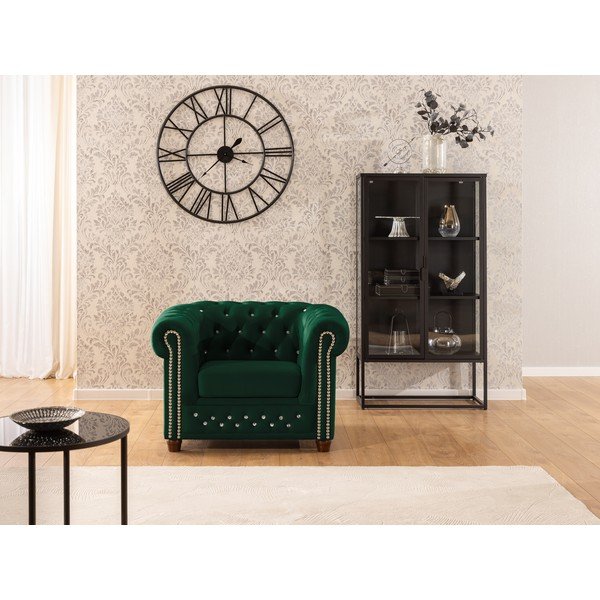 Žalios spalvos Chesterfield krėslas iš velveto York Blik – Ropez-image-1