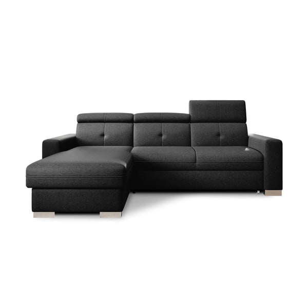 Juodos spalvos sulankstoma/su sandėliavimo vieta kampinė sofa (su kairiuoju kampu/su gultu) Fresia – ELTAP