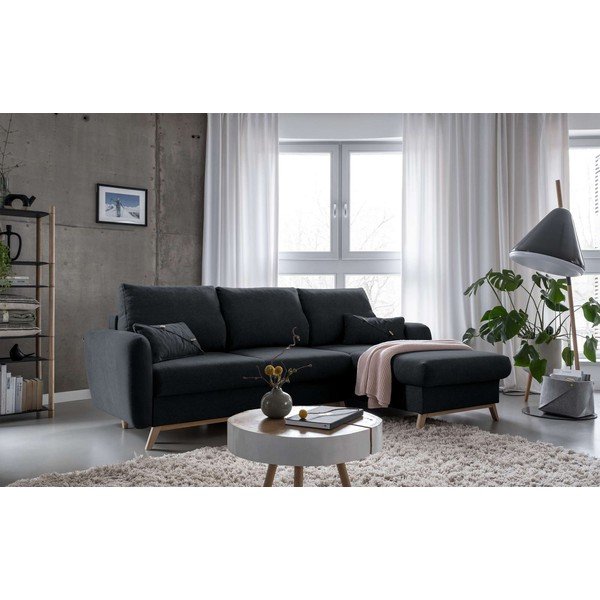 Tamsiai pilka kampinė sofa-lova Miuform Scandic Lagom, dešinysis kampas-image-3