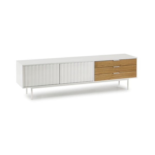 TV spintelė baltos spalvos/natūralios spalvos iš ąžuolo 180x52 cm Sierra – Teulat-image-3