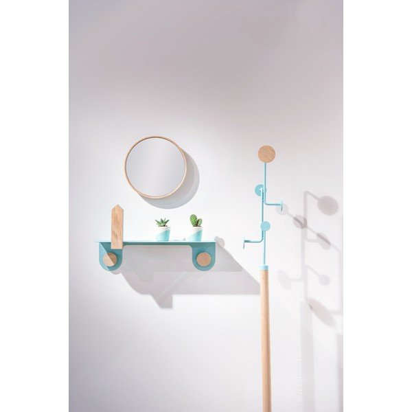 Sieninė lentyna iš žalio plieno su ąžuolo medžio detalėmis ir 2 kabliukais Gazzda, 50 cm ilgio-image-3