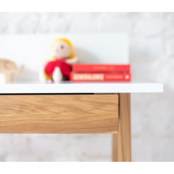 Baltas rašomasis stalas su uosio medžio pagrindu Ragaba Luka, ilgis 110 cm-image-4