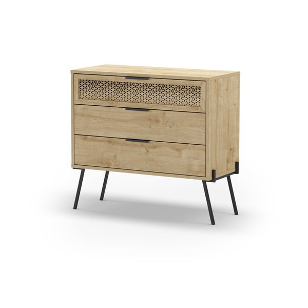 Žema šoninė spintelė natūralios spalvos iš ąžuolo 90x83 cm Ecrin – Marckeric-image-2